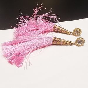 Beautiful Vintage Style Crystal & Pink Tassel Statement Earrings